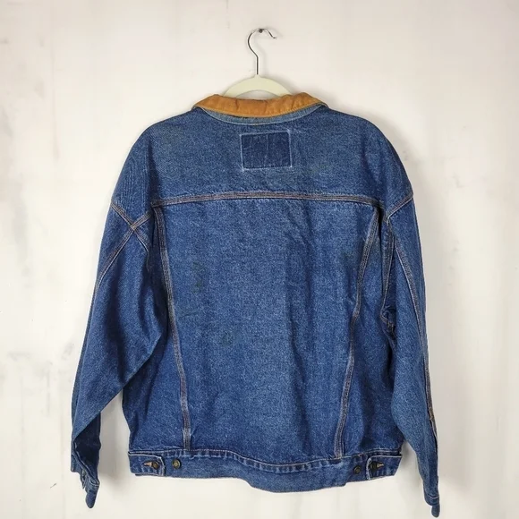 Vintage R.D. New York Leather Collar Western Cowboy Classic Denim Jacket